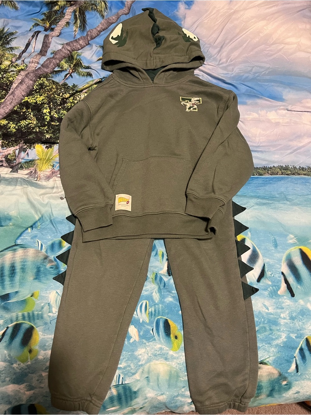 Kids Green Dino Hoodie Jogger Set